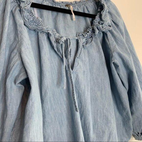 Free People Women's Top Medium Knit Chambray Tie Neck Blue Size XS - Picture 4 of 9